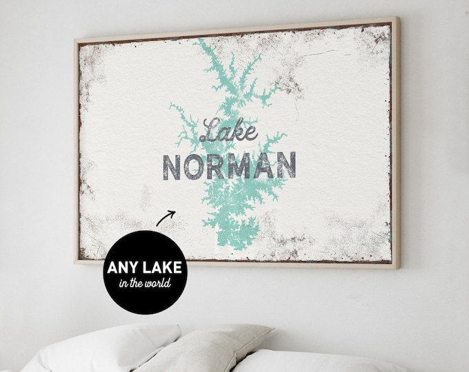 Custom Lake Canvas Wall Art, Large Vintage Poster for Lake House Decor, Landscape Sign for Above Bed, Personalized for LAKE NORMAN {lsw}