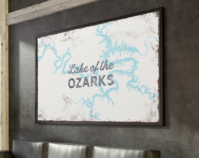 LAKE of the OZARKS poster > oversized framed canvas sign for lakehouse decor, large personalized wall art of Ozark Lake {lsw}