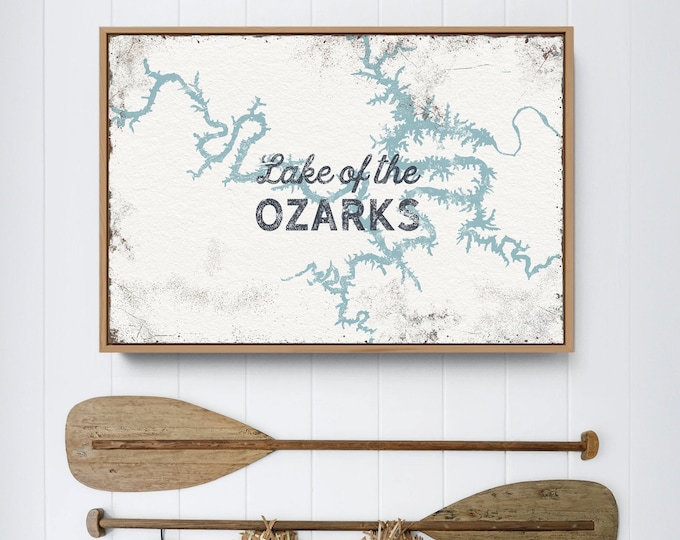LAKE of the OZARKS sign > personalized framed canvas print for lakehouse decor, large nautical wall art of Ozark Lake {lsw}