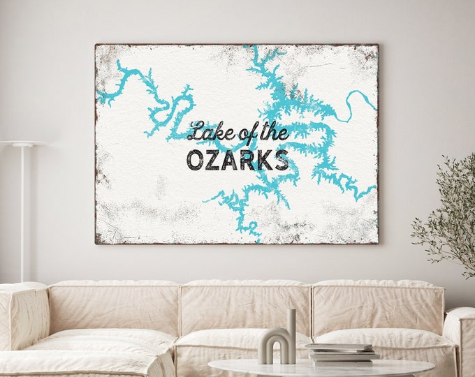 Turquoise Blue LAKE of the OZARKS Canvas Art, Personalized Wall Art Print for Vintage Lake House Decor, Oversized Ozark Lake Art {lsw}