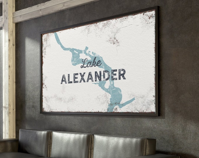 Custom LAKE ALEXANDER Art Print, Extra Large Framed Canvas or Aluminum Sign for Lake House Decor, Personalized Nautical Wall Art {lsw}