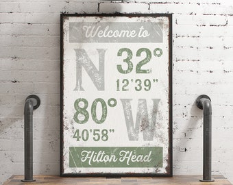 Latitude Longitude, Coastal Wall Art, Vintage Latitude, Custom Beach House Canvas, Framed Large GPS Coordinates, Farmhouse Gift Idea {grw}