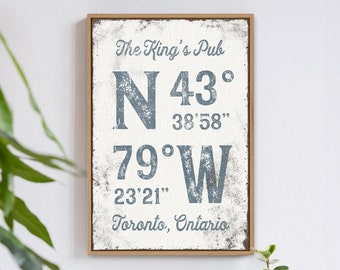 Modern Farmhouse, Personalized Gift, Nautical Wall Art, Custom Coordinates Canvas, Last Name Print, Dusty Blue Decor, GPS Latitude {gpw}