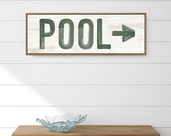 Rustic Pool Signs with Arrow Option, Vine on White Pool Patio Decor, Vacation Rental Pool Wall Art, Gift for Pool Owner, Cute Pool Art {PWO}