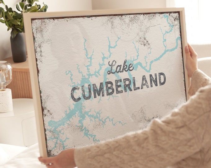 Large LAKE CUMBERLAND Poster. Oversized Wall Art for Lake House Decor. Custom Kentucky Canvas Print. Personalized Sign for Rental Home {lsw}
