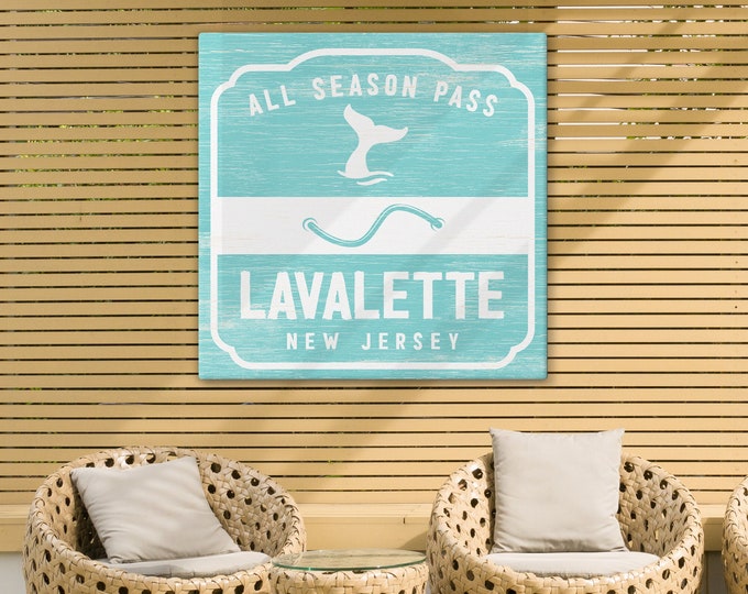 Vintage BEACH BADGE Poster, Choose your Favorite Beach, Lavalette New Jersey Shown, Gift for Beach House, Aqua Beach Decor, Coastal Wall Art