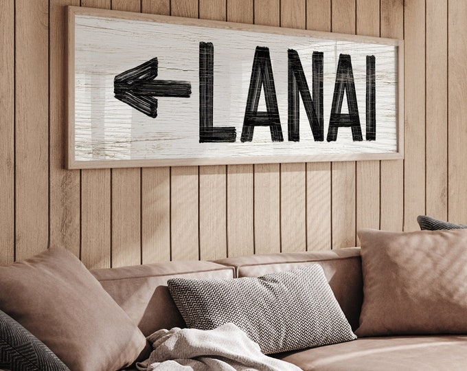Large LANAI sign with arrow > vintage lanai directional art, white and black lanai sign, horizontal lanai sign {pwo} Active
