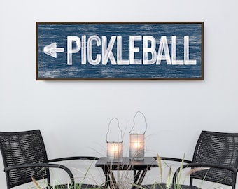 Large PICKLEBALL sign with arrow > pickleball directional art, navy blue sign for above door or above couch, pickleball wall prints {pwo}