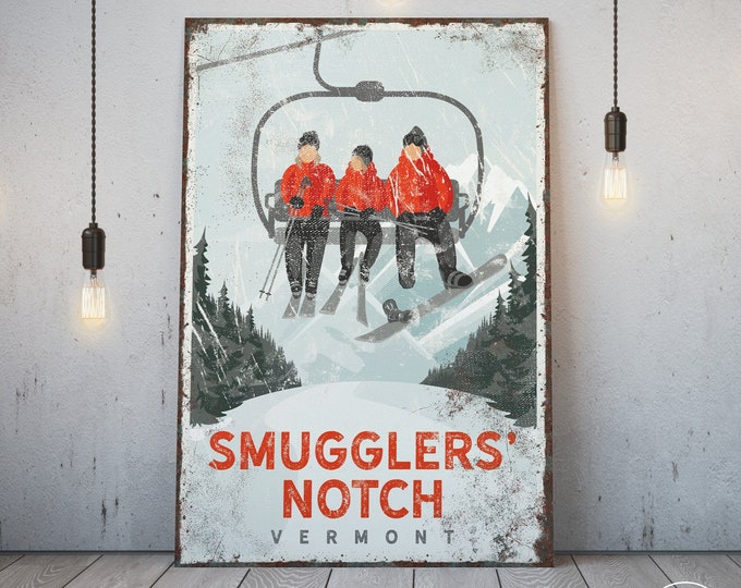 vintage ski lift poster for winter house decor, can be personalized, for mountain lodge, sample shown is Smuggler's Notch Vermont {vph}