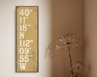 Retro Mustard Yellow Coordinates Sign, Saffron Canvas Art Print, Retro Typography Wall Art for Modern Farmhouse Decor {tgb}