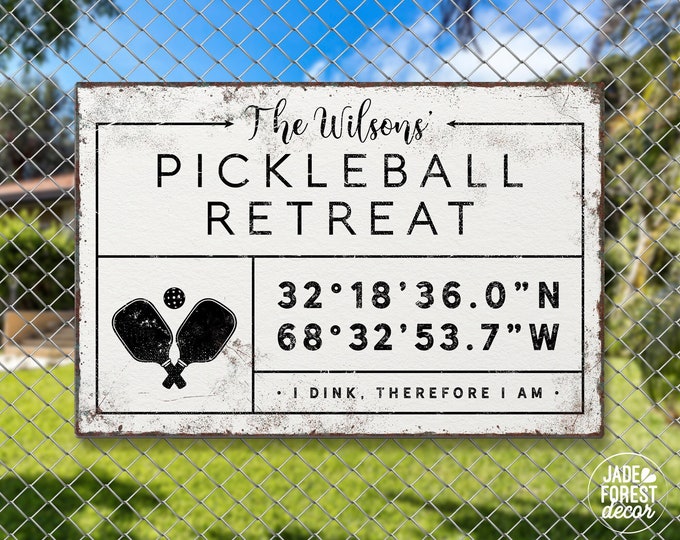 personalized PICKLEBALL sign, personalized last name canvas, pickleball wall prints, custom coordinates, vintage farmhouse decor {gdw}