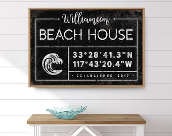 Beach House Gift, Custom Housewarming, Ocean Wave Art Print, Personalized Family Name Sign, Black Farmhouse Wall Decor, Coastal Home {gdb}