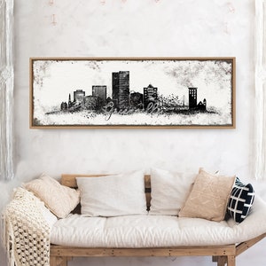 GREENVILLE SKYLINE Sign &gt; schwarz-weißer Kunstdruck für moderne Farmhaus-Dekoration mit Holzrahmen und Holzrahmen