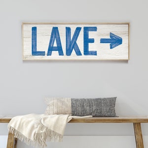 See Schild mit Pfeil, Ozeanblau Leinwand, Vintage Bauernhaus, rustikale Wand Kunst, benutzerdefinierte Farbdruck, leichtes Dekor für Haus am See {pww}