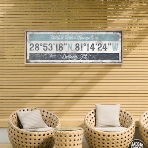 maritime KOORDINATEN Leinwand &gt; maritimer Kunstdruck, maritimer Kunstdruck, blau grauer See Haus Geschenk, maritimer Längengrad Breitengrad