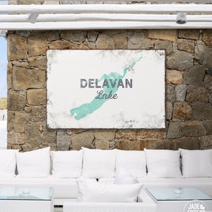 Custom DELAVAN LAKE Poster, Large Framed Canvas Art Print for Lake House Decor, Personalized Seafoam Green Wall Art, Wisconsin Sign {lsw}