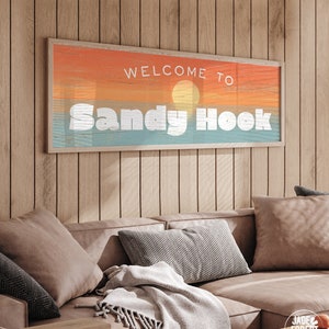 Custom Beach Welcome Sign, Welcome to Sandy Hook Beach Canvas Print, Retro Beach Wall Art, Gift for Beach Lover, Vacation Rental Beach Decor
