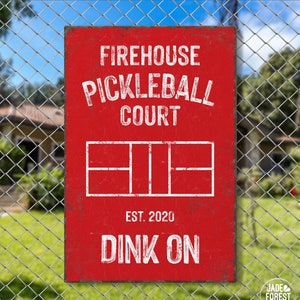 Red Personalized PICKLEBALL GIFT, personalized COURT Sign, Custom Name, Year Established and Colors, Aluminum Sign, Red and White - Dink On!
