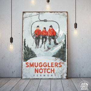 vintage ski lift poster for winter house decor, can be personalized, for mountain lodge, sample shown is Smuggler's Notch Vermont {vph}