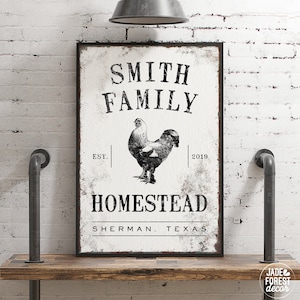 rustic white HOMESTEAD sign for modern farmhouse decor, vintage rooster wall art, distressed lightweight canvas print {vow}