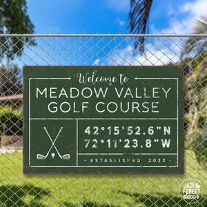 Golf Course Sign: Custom Coordinates and Name (Canvas or Paper Print)