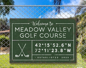 Personalized GOLF COURSE sign with GPS coordinates, Custom last name canvas, Your favorite golf course, Retro vintage farmhouse decor {gdb}