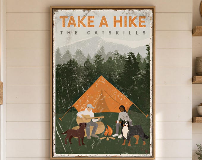 Custom Camping Wall Art: Vintage Catskills Sign with Dog Breeds