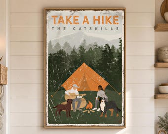Custom Camping Wall Art: Vintage Catskills Sign with Dog Breeds