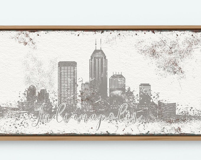 INDIANAPOLIS SKYLINE sign > taupe gray skyline art print for modern farmhouse decor, extra large wall art, custom framed canvas