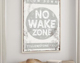 No Wake Zone Sign: Vintage Yellowstone Lake, Rustic Wall Art