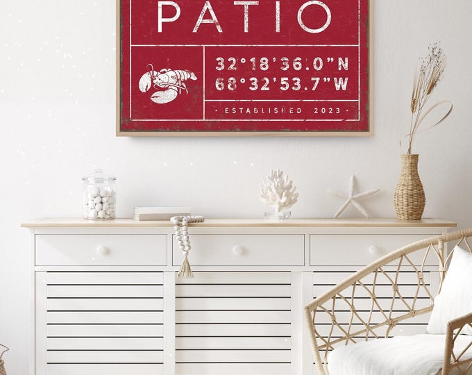 Custom Coordinates Sign: Personalized Lobster Patio Decor