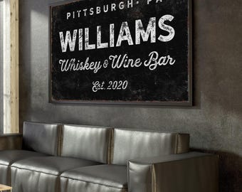 Letrero rústico para bar de whisky - Lienzo personalizado con apellido
