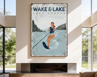 Wake & Lake Wall Art: Custom Vintage Water Ski Poster for Lake House Decor