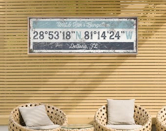 Nautical Coordinates Wall Art - Personalized Blue Gray Lake House Decor