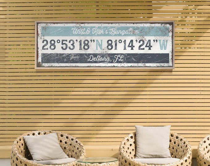 Nautical Coordinates Wall Art - Personalized Blue Gray Lake House Decor