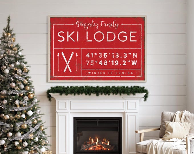 Custom Family Ski Lodge Sign - Vintage Style Mountain Decor