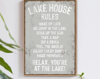 Lake House Rules Wall Sign: Vintage Distressed Decor (Multiple Sizes)