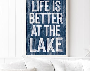 Lake House Wood Sign: Coastal Navy Blue, Distressed Finish
