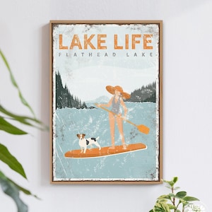 Schild „Seeleben“: Paddleboarding- und Hunde-Kunst (Text und Rasse individuell anpassbar)