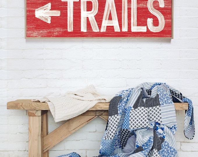 Directional Hiking Sign: Red Trails Design (Canvas or Paper Print)