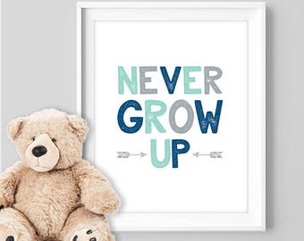 never grow up poster / tribal wall art print DIY / arrow sign, NAVY MINT nursery poster, bedroom art ▷ digital printable poster jpeg