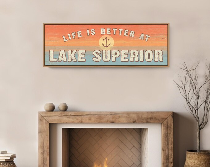 Sunset Lake Sign, Peach And Teal Anchor Art, Life Is Better At The Lake Wall Sign