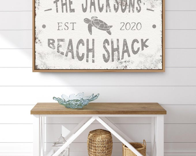 Beach Shack Wall Sign - Personalized Family Name, Rustic Coastal Style
