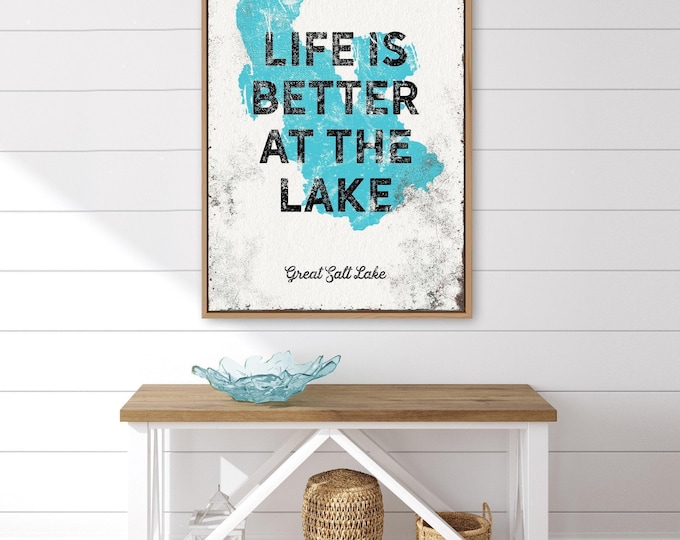 Vintage Lake House Sign - 'Life Is Better at the Lake' Turquoise Art