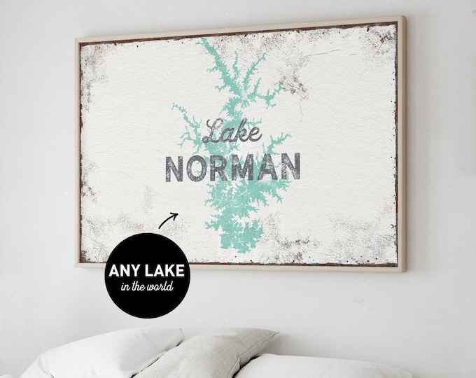 White Lake Sign Personalized With Your Family Name In Teal Mint And Dark Gray
