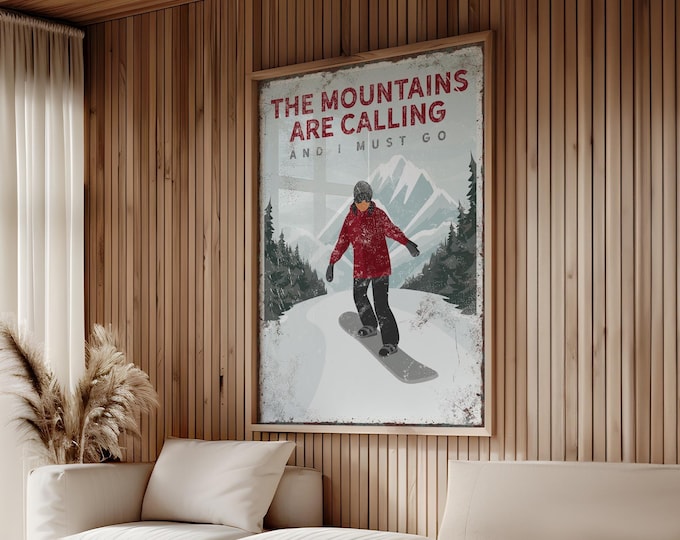 Mountain Ski Sign: Snowboard Wall Art (Canvas, Paper, or Aluminum)