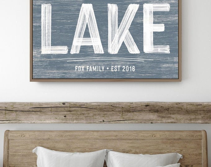 Lake House Decor Sign, Harbor Blue, Vintage Wood (Custom Name & Year)