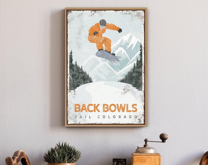 Back Bowls Vail Ski Sign, Rustic Maple Frame, Waterproof Wall Art, Custom Ski Decor, Retro Mountain Poster, Lodge Gift {VPH}