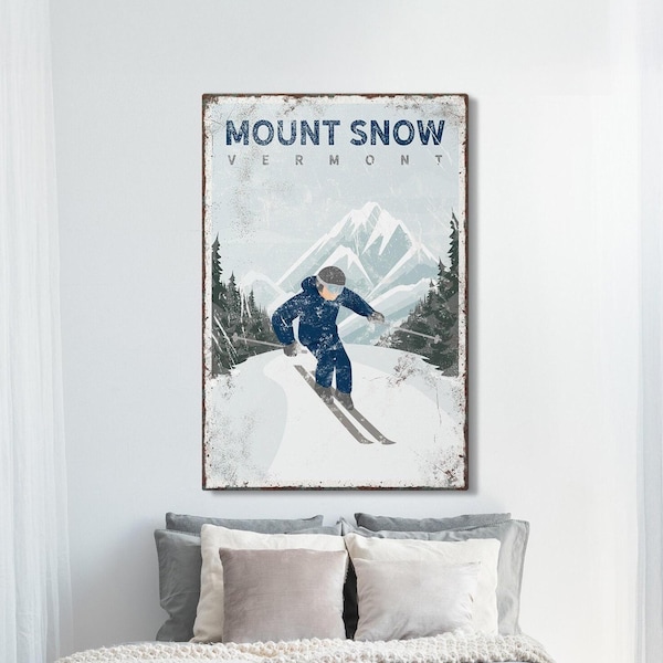 Vintage skidskylt på canvas: Används i bergsmiljö, personlig