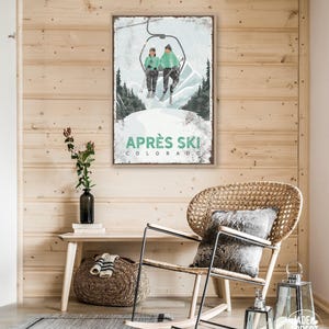 APRÈS SKI poster in mint for ski house decor, personalized mountain lodge wall art, custom sign on canvas (Breckenridge, Colorado) {vph}